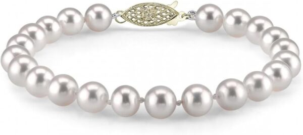 The Pearl Source White Freshwater Pearl Bracelet for Women - Cultured Pearl Bracelet with 14k Gold Plated Clasp with Genuine Cultured Pearls, 7.0-7.5mm Pearl Gifts for Anniversary