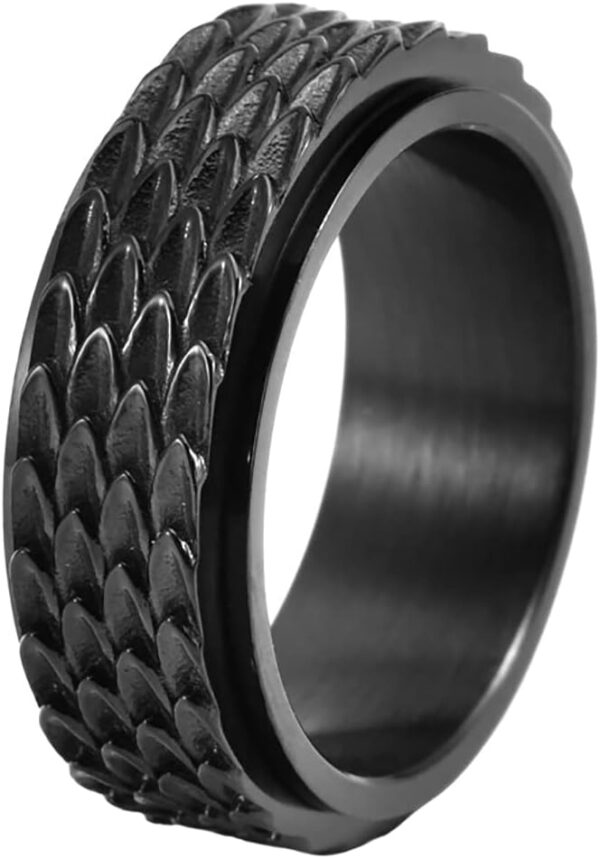 Dragon Scale Anxiety Ring for Men Cool Stainless Steel Snake Dragon Scales Spinner Rings Fidget Ring Mens Ring