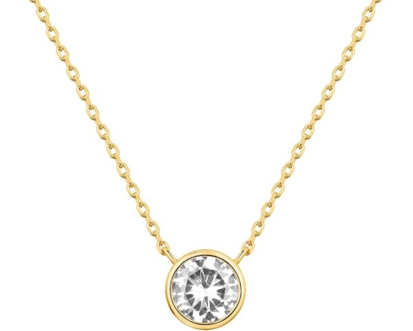 14K Gold Plated Circle CZ Solitaire Necklace | Elegant Bezel Pendant | Dainty Cubic Zirconia Halo Choker Necklaces for Women