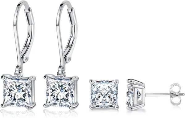 White Gold Plated Round Princess Cut Clear Cubic Zirconia Tear Drop Dangle Earrings for Women Hypoallergenic