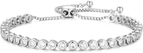 925 Sterling Silver Cubic Zirconia Adjustable Tennis Bracelet for Women, 14K Gold Plated Bolo Slider Bracelet Fine Jewelry Birthday Gifts for Mom Wife Her