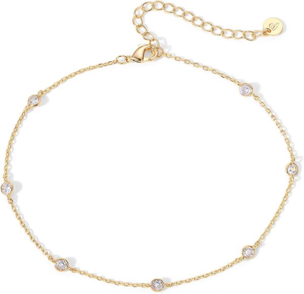 14K Gold Plated Anklet for Women - Trendy Link Chain Ankle Bracelet Summer Jewelry - Boho Dainty Anklets with Cubic Zirconia, Beaded,, Star, Station, Pearls Adjustable Gold Jewelry