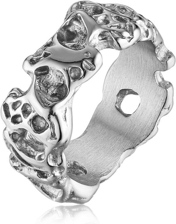 Irregular Potholed Ring for Men Women Peculiar Stainless Steel Silver Ring Biker Wedding Cocktail Party Jewelry