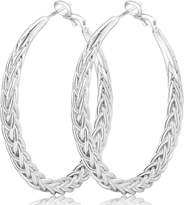 Silver Hoop Earrings for Women Hypoallergenic 925 Sterling Silver Post Hoop Earrings Lightweight Large Silver Hoop Earrings Thick Twisted Silver Hoop Earrings 30/40/50MM