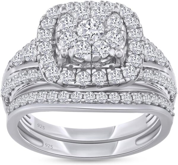 Round Lab Created Moissanite & Lab Grown Diamond Double Halo Bridal Set Wedding Ring In  Gold Over Sterling Silver (1.25 Cttw), Gift For Her