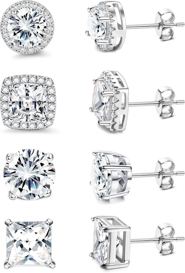 Cubic Zirconia Stud Earrings for Women Men | 18K Gold Plated Hypoallergenic Sterling Silver Post Earrings | Big Brilliant Simulated Diamond CZ Halo Stud Earrings for Sensitive Ears